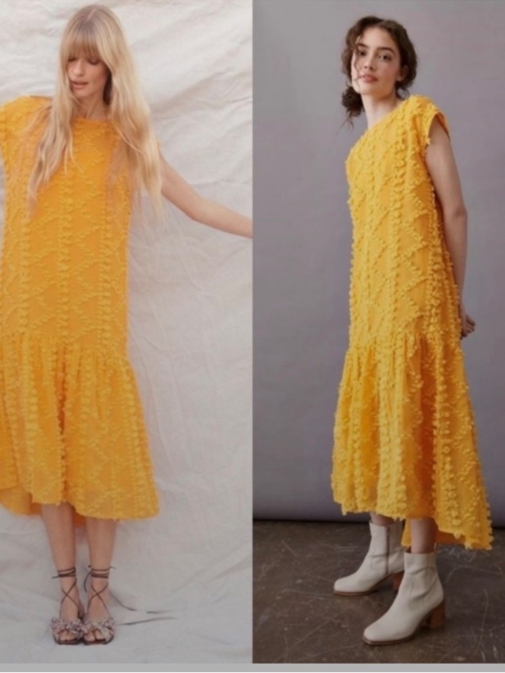 Anthropologie Sunburst Yellow Textured Midi Dress